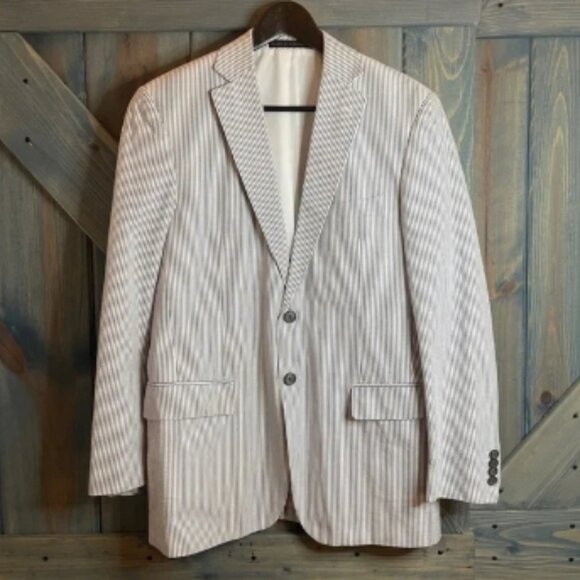 Pinstripe White and Blue Sport Coat Size 40R The Men’s Store Bloomingdale’s NWOT - Picture 1 of 6
